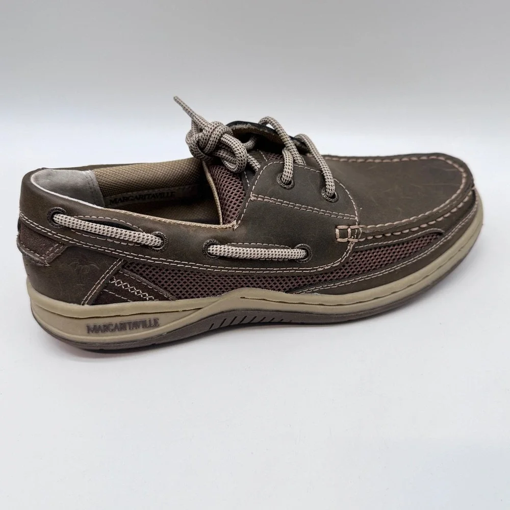 Margaritaville Anchor Boat Shoes Mens 8 Brown Lace Up Leather Mesh Loafers